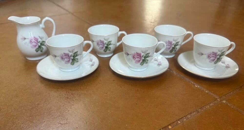Vintage Japanese Porcelain Demitasse Set – Pink Rose Pattern